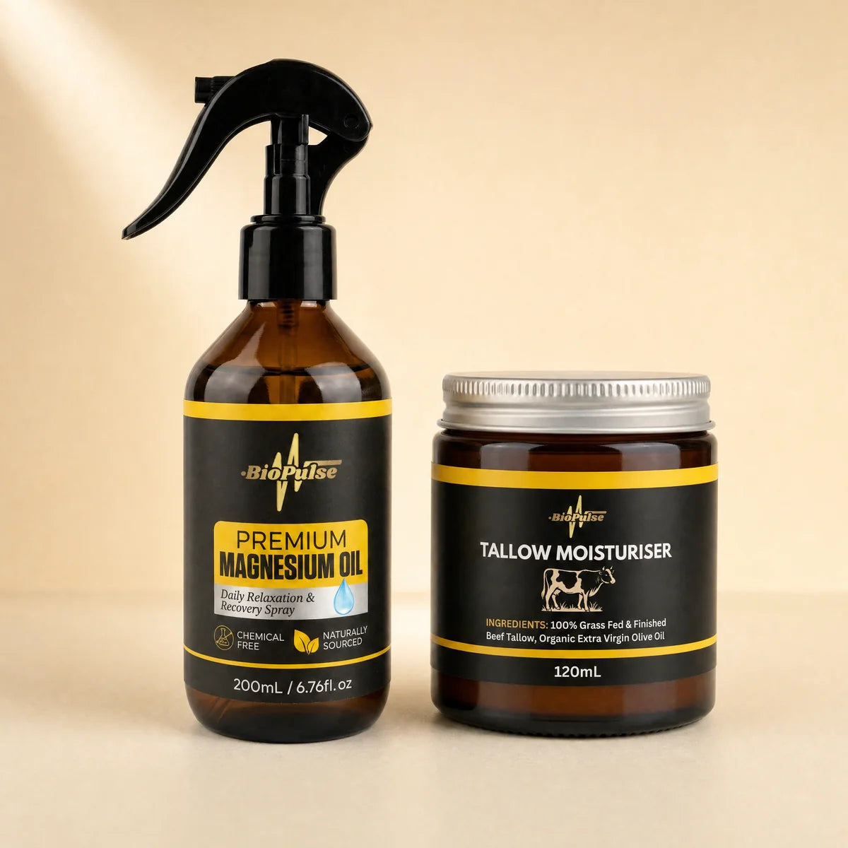 The BioPulse magnesium spray and tallow jar pair