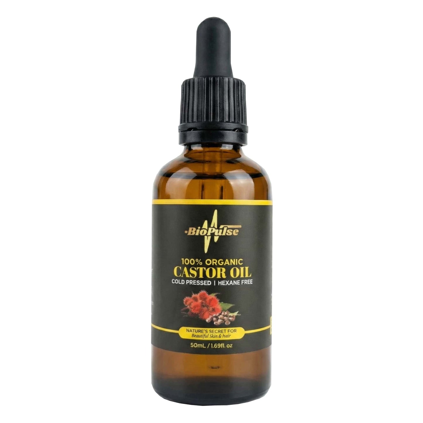 100% Organic Castor Oil (50mL) - Amber Glass Bottle