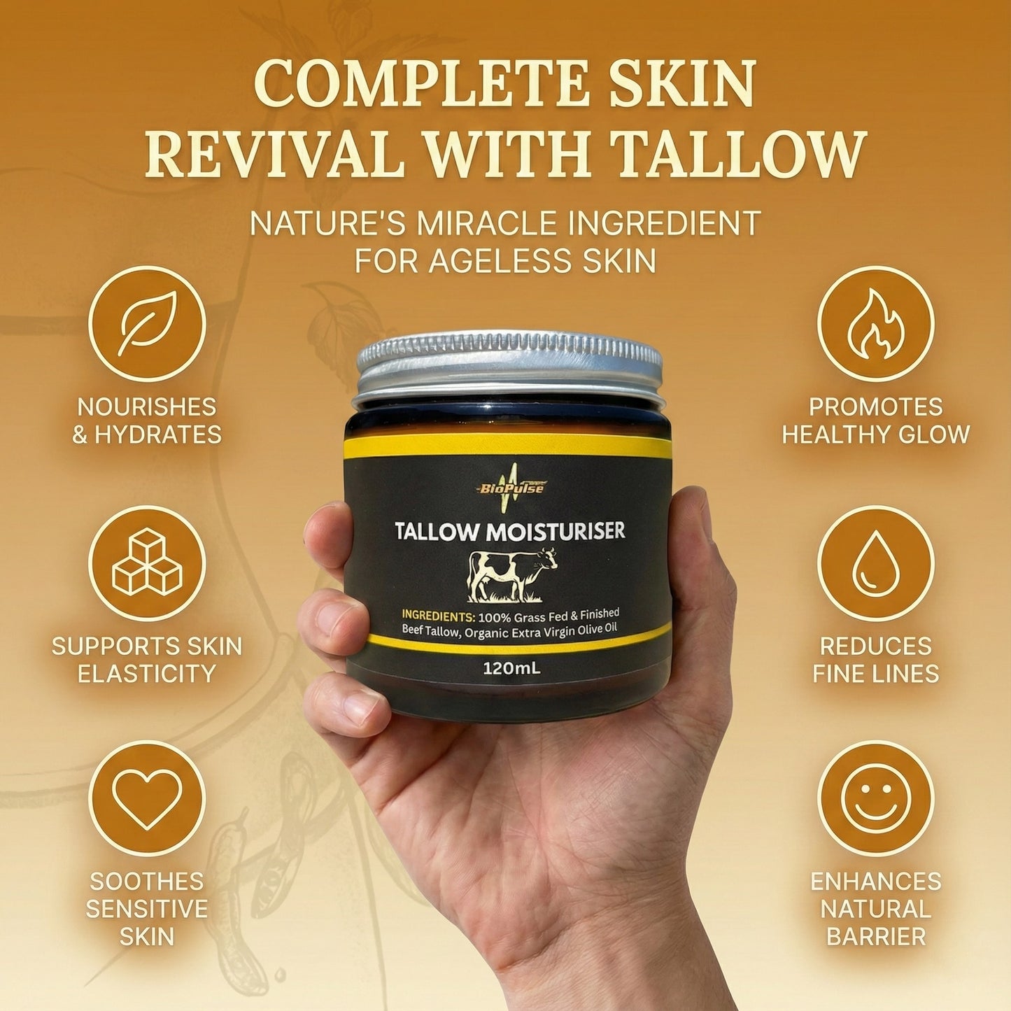 Tallow Moisturiser (120mL) - Amber Glass Jar
