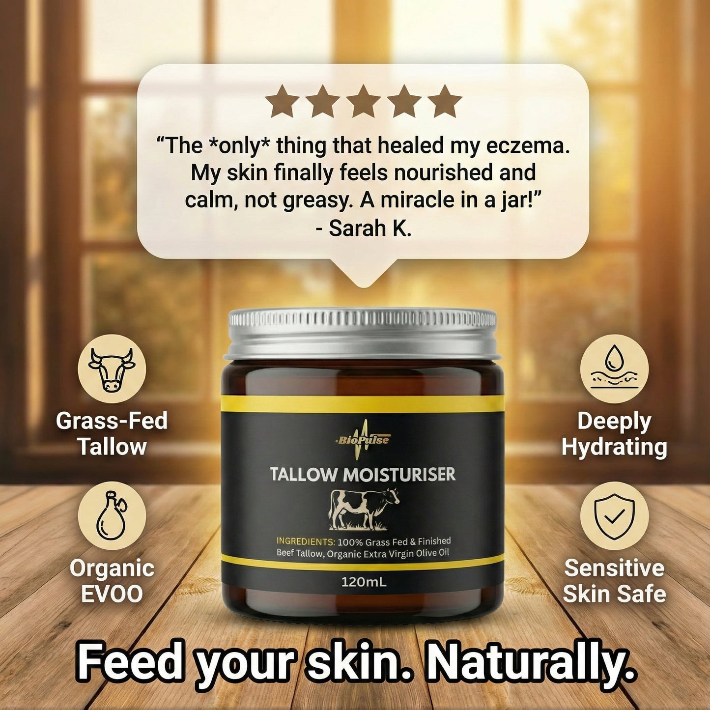 Tallow Moisturiser (120mL) - Amber Glass Jar