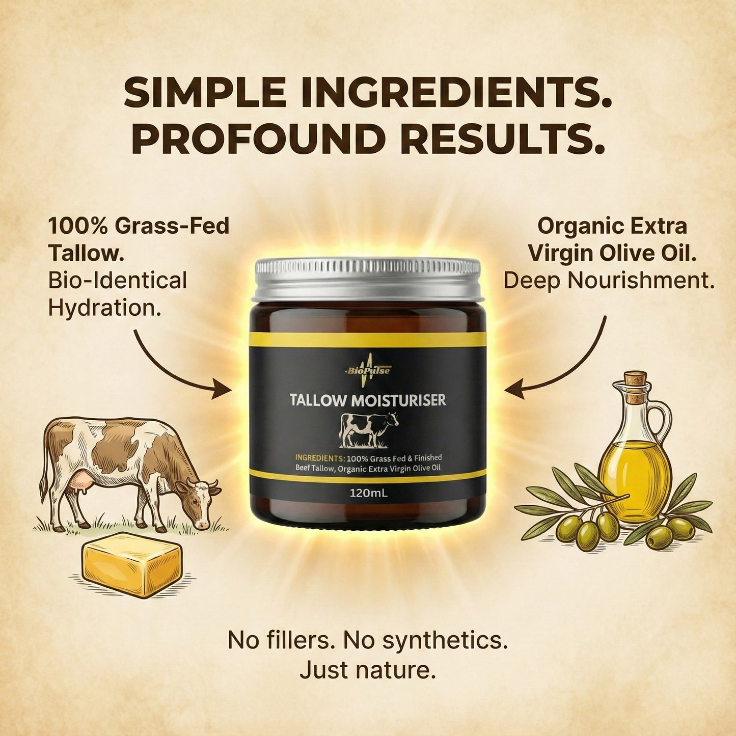 Tallow Moisturiser (120mL) - Amber Glass Jar