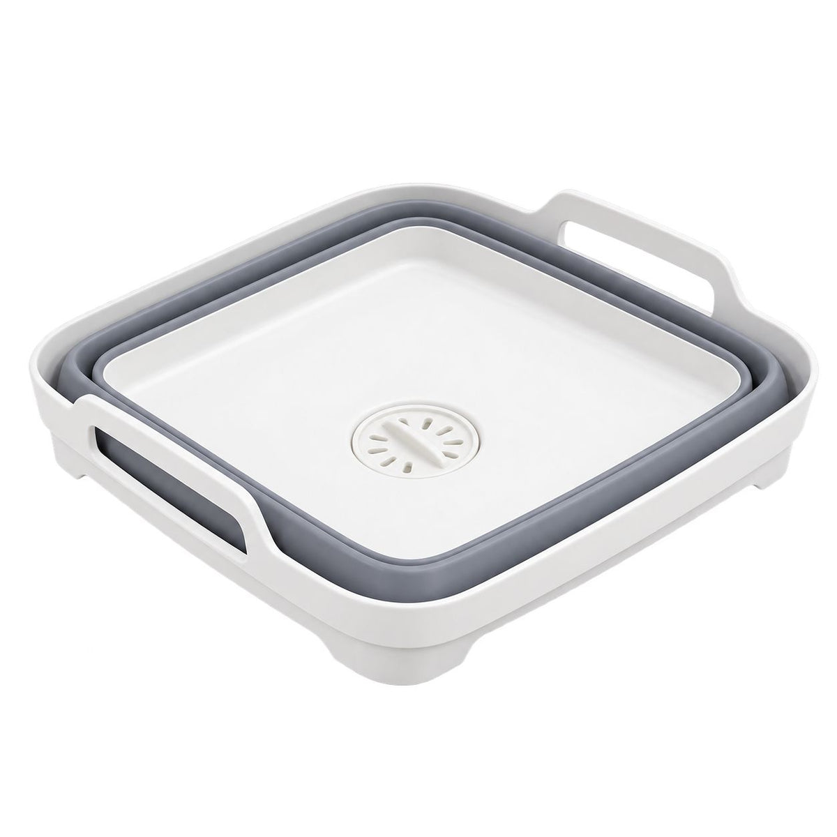 FreshDip Fold collapsed flat for storage, with the handles and drain plug visible.