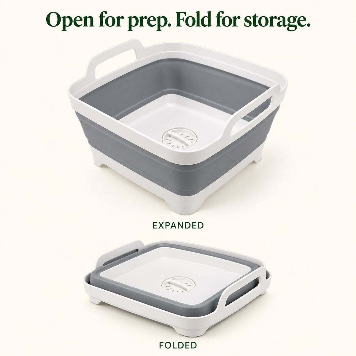 FreshDip Fold shown expanded for washing and folded for storage.