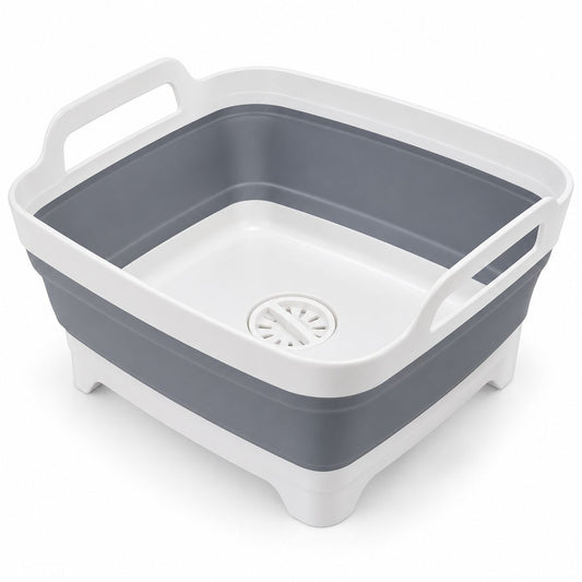 FreshDip Fold basin fully expanded, showing its two integrated handles and built-in drain plug.