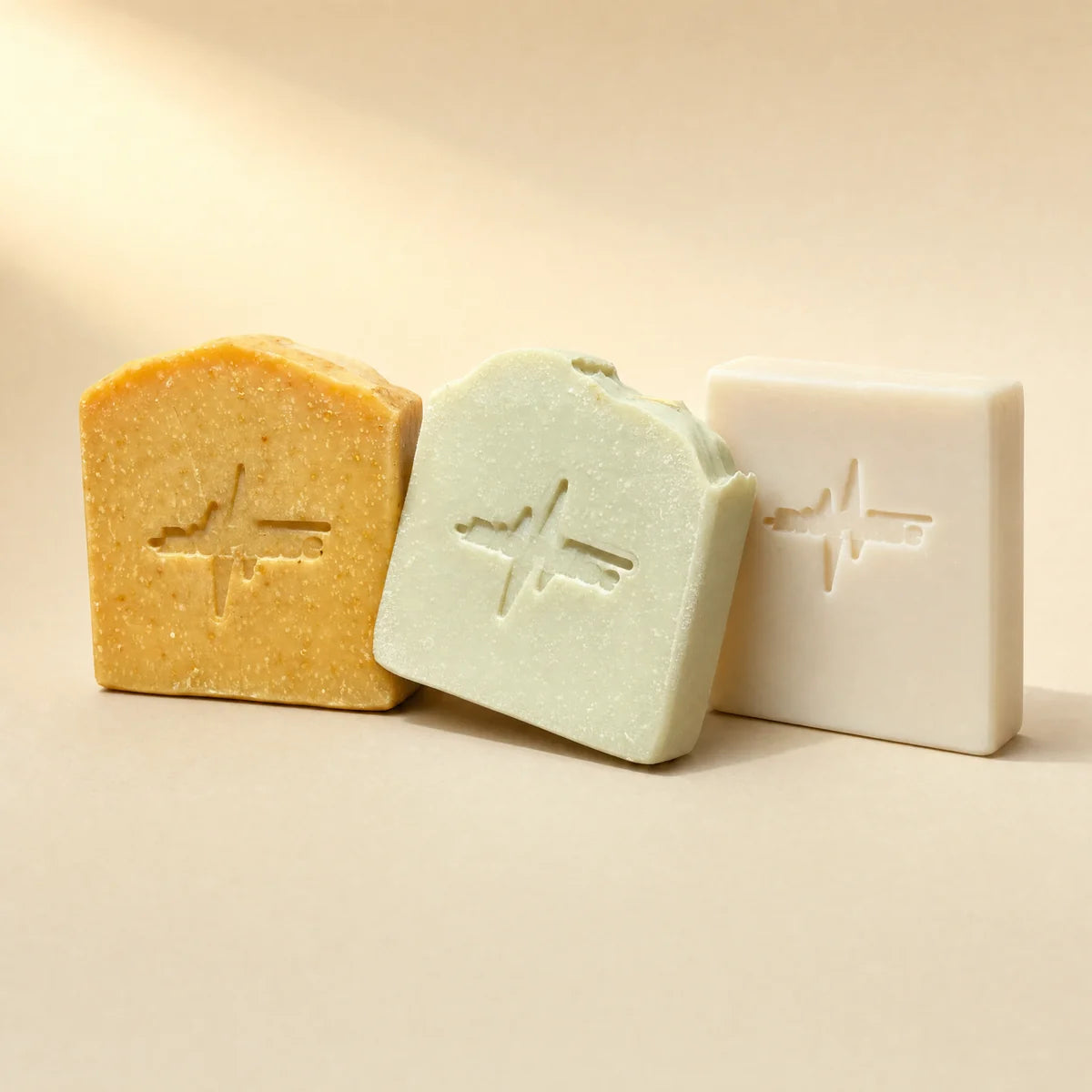 All three BioPulse tallow soap bars in a row
